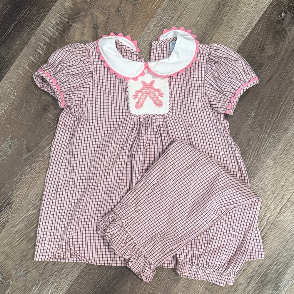 Remember Nguyen Pink Checked Set with Ballet Smocking